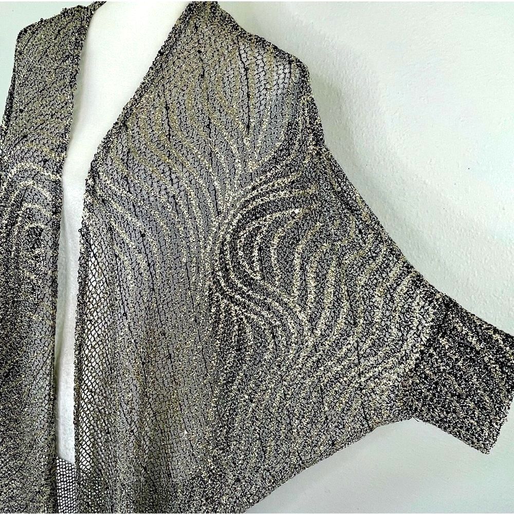 Frank Lyman Mesh open Cardigan Sz 10 Gold Silver Black Sheer Cocoon Retro Glam